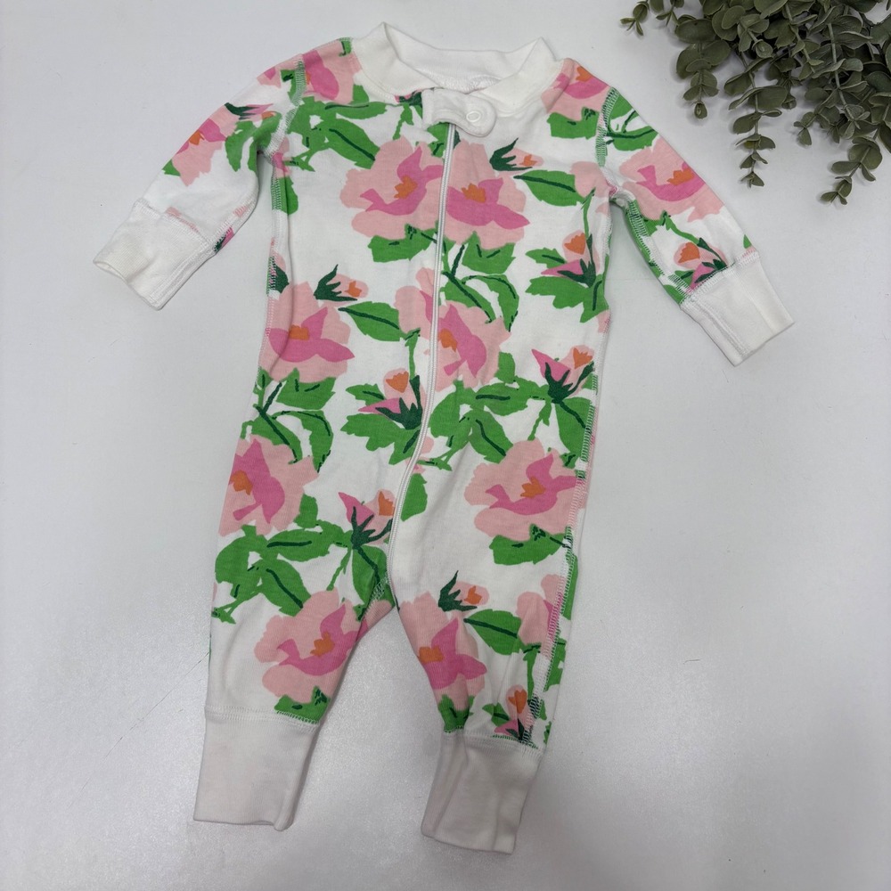 Hanna Andersson Organic Cotton Baby Pajamas 0-6 Mnth Pink Floral‎ Zip Up